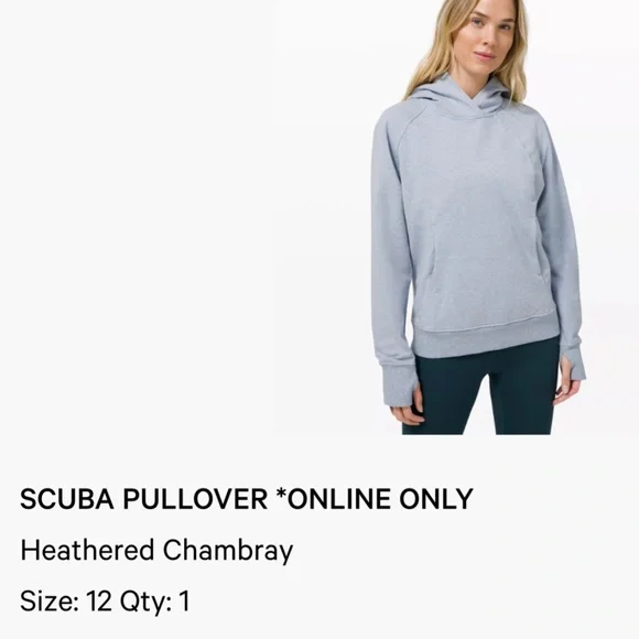 EUC Lululemon Scuba Pullover Hoodie - Heathered Chambray - Size 12 - Picture 2 of 6
